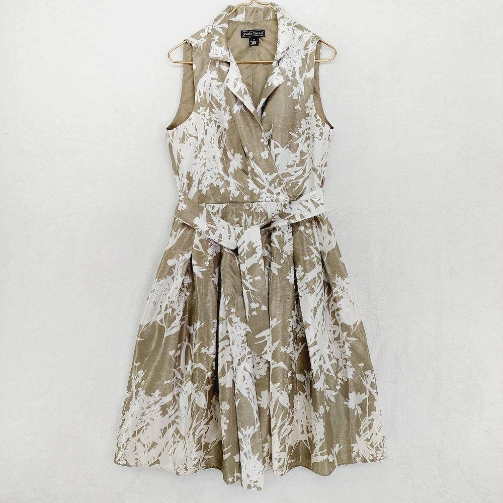 Jessica Howard Brown & White Polyester Balted Flared Midi Dress 440